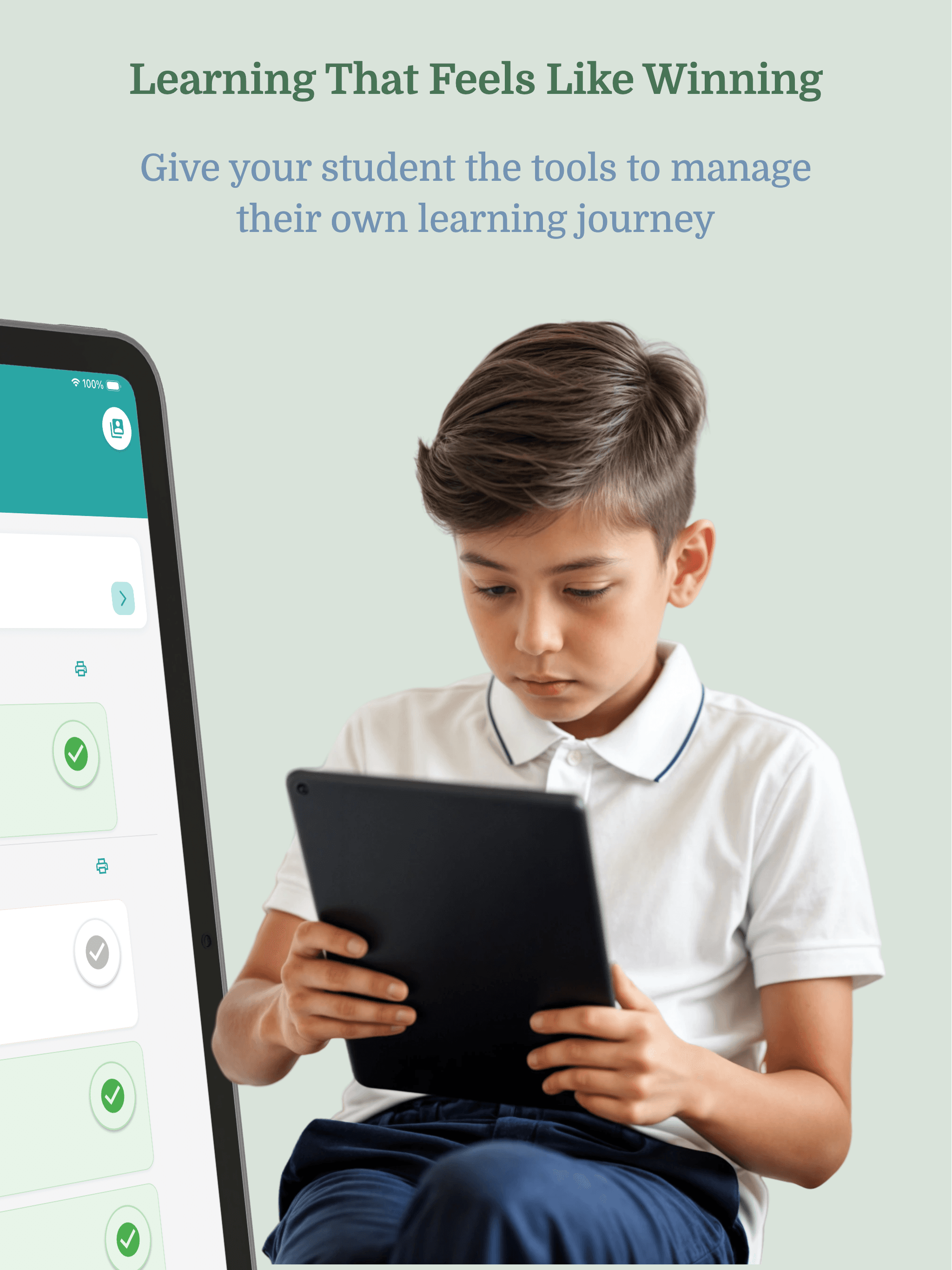 Student using HomeschoolPlanner app showing daily checklists and rewards