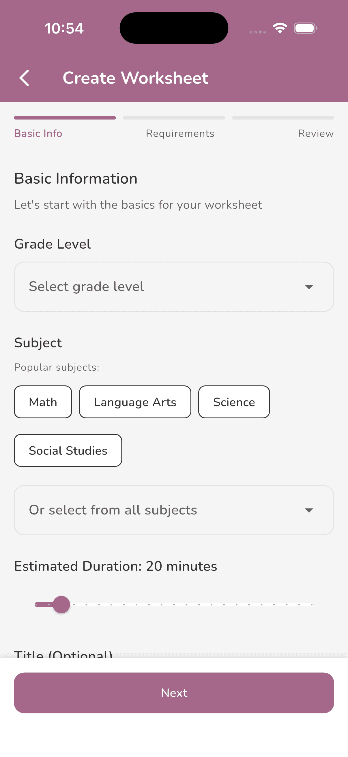 Step 1: Enter worksheet details